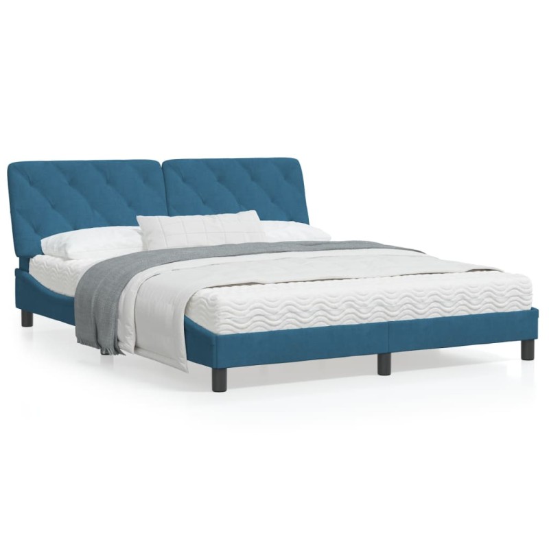 vidaXL Bettgestell mit Kopfteil Blau 160x200 cm Samt vidaXL Bettgestell mit Kopfteil Blau 160x200 cm Samt