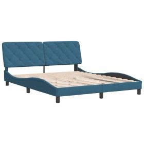 vidaXL Bettgestell mit Kopfteil Blau 160x200 cm Samt