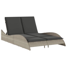 vidaXL Sonnenliege mit Auflagen Hellgrau 114x205x73 cm Poly Rattan
