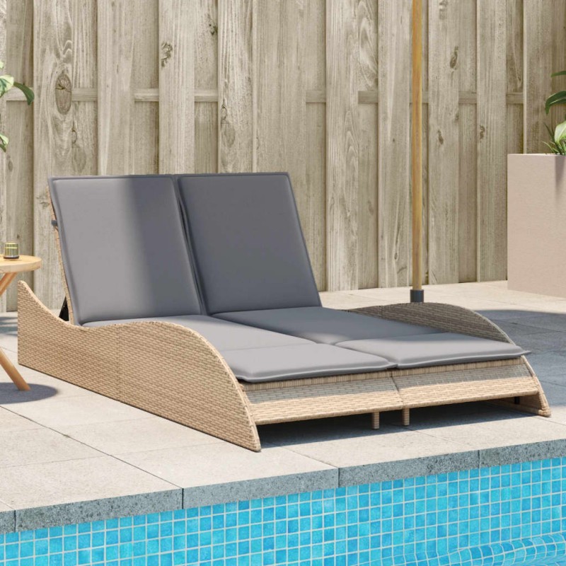vidaXL Sonnenliege mit Auflagen Beige 114x205x73 cm Poly Rattan vidaXL Sonnenliege mit Auflagen Beige 114x205x73 cm Poly Rattan