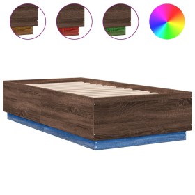 vidaXL Bettgestell mit LED Braun Eichen-Optik 90x190 cm Holzwerkstoff