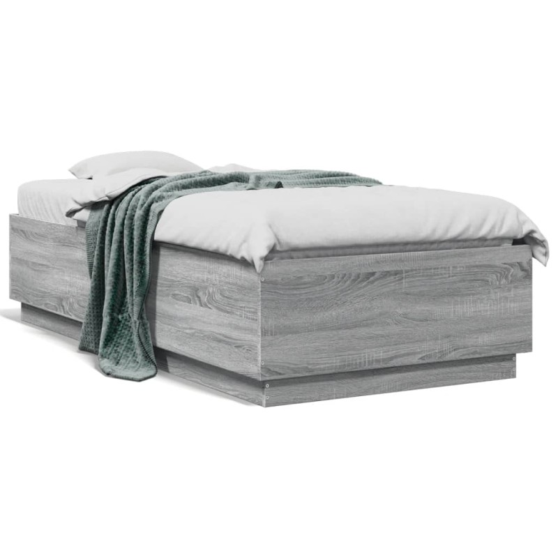 vidaXL Bettgestell mit LED Grau Sonoma 75x190 cm Holzwerkstoff vidaXL Bettgestell mit LED Grau Sonoma 75x190 cm Holzwerkstoff