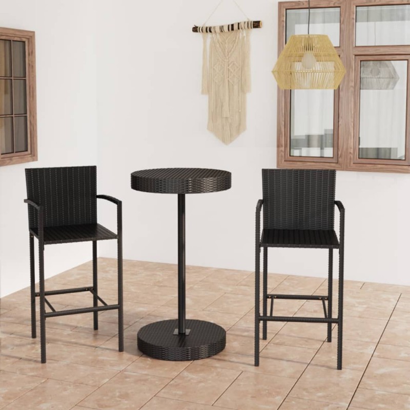 vidaXL 3-tlg. Gartenbar-Set Poly Rattan Schwarz vidaXL 3-tlg. Gartenbar-Set Poly Rattan Schwarz