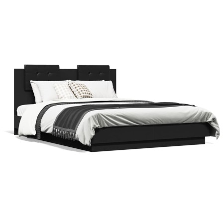 vidaXL Bettgestell mit Kopfteil Schwarz 140x190 cm Holzwerkstoff