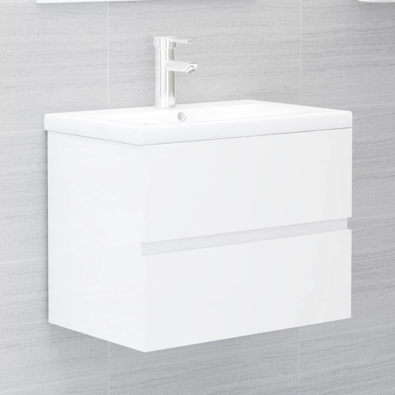 Waschbeckenunterschrank mit Einbaubecken Hochglanz-Weiß Waschbeckenunterschrank mit Einbaubecken Hochglanz-Weiß