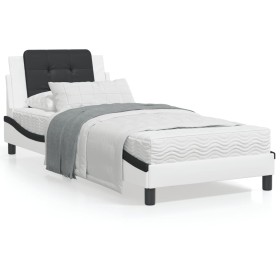 vidaXL Bett mit Matratze Weiß und Schwarz 90x190 cm Kunstleder