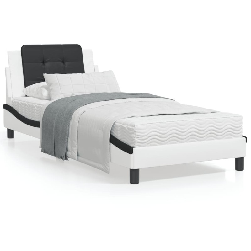vidaXL Bett mit Matratze Weiß und Schwarz 90x190 cm Kunstleder vidaXL Bett mit Matratze Weiß und Schwarz 90x190 cm Kunstleder