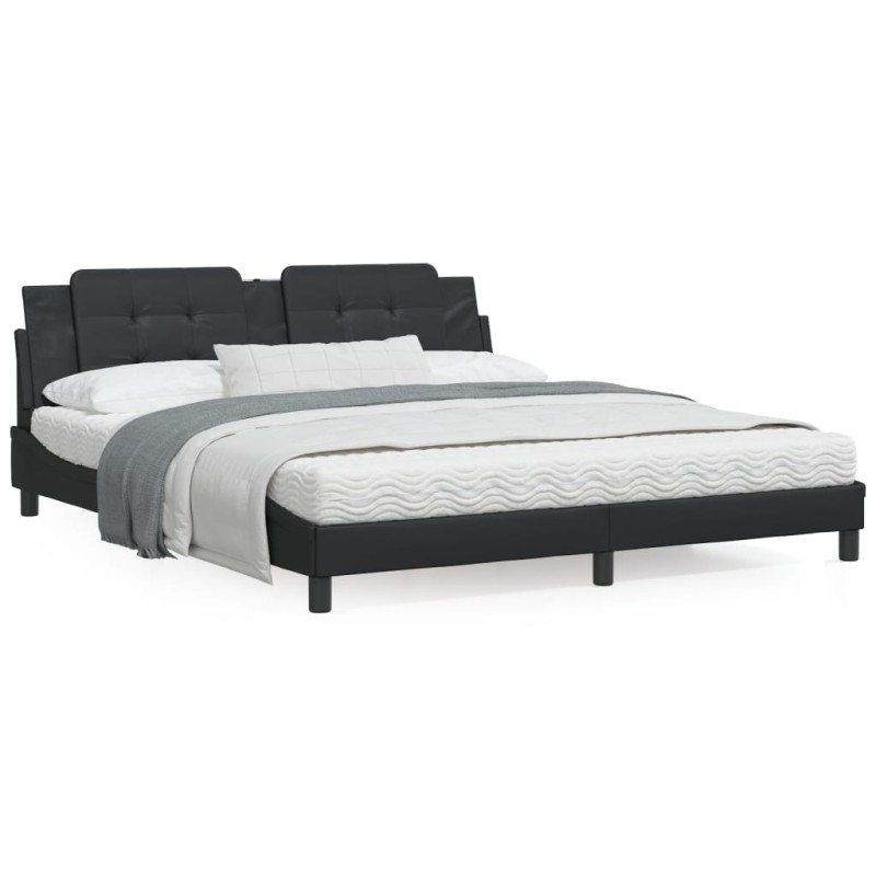 vidaXL Bett mit Matratze Schwarz 180x200 cm Kunstleder vidaXL Bett mit Matratze Schwarz 180x200 cm Kunstleder