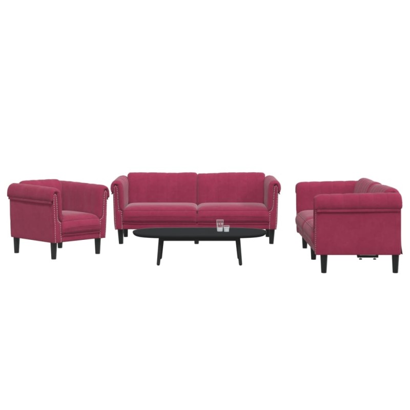 vidaXL 3-tlg. Sofagarnitur Weinrot Samt vidaXL 3-tlg. Sofagarnitur Weinrot Samt
