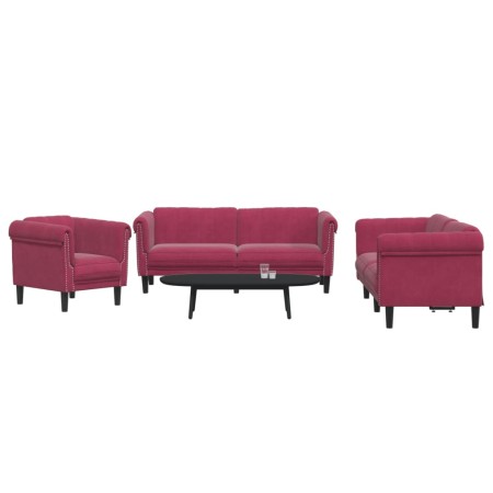 vidaXL 3-tlg. Sofagarnitur Weinrot Samt