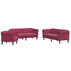 vidaXL 3-tlg. Sofagarnitur Weinrot Samt