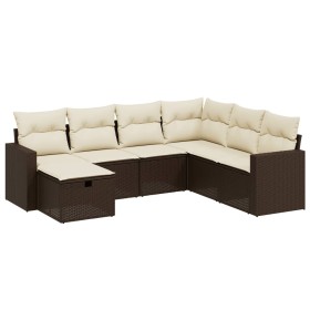 vidaXL 7-tlg. Garten-Sofagarnitur mit Kissen Braun Poly Rattan