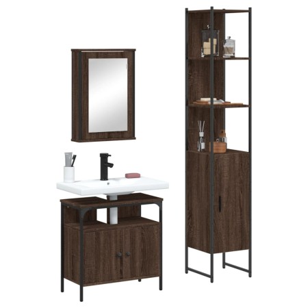 vidaXL 3-tlg. Badmöbel-Set Braun Eichen-Optik Holzwerkstoff