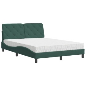 vidaXL Bett mit Matratze Dunkelgrün 140x190 cm Samt