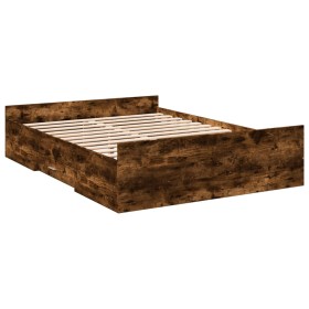 vidaXL Bettgestell mit Schubladen Räuchereiche 135x190cm Holzwerkstoff