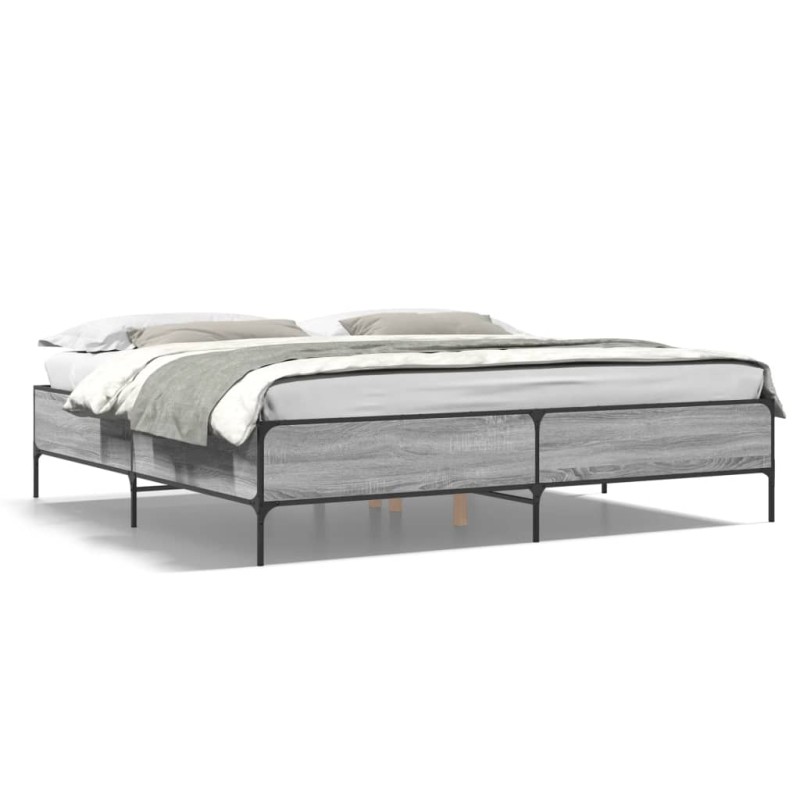 vidaXL Bettgestell Grau Sonoma 200x200 cm Holzwerkstoff und Metall vidaXL Bettgestell Grau Sonoma 200x200 cm Holzwerkstoff und Metall