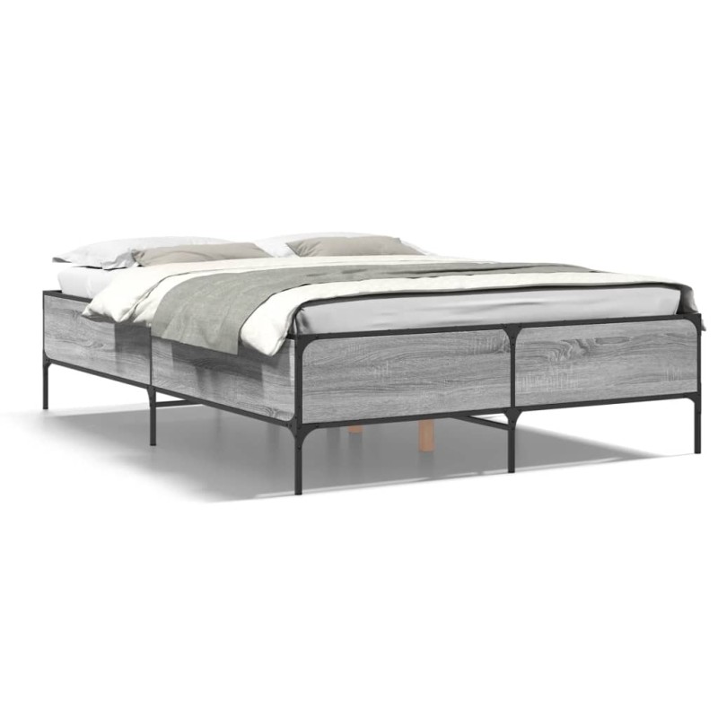 vidaXL Bettgestell Grau Sonoma 140x190 cm Holzwerkstoff und Metall vidaXL Bettgestell Grau Sonoma 140x190 cm Holzwerkstoff und Metall