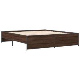 vidaXL Bettgestell Braun Eichen-Optik 200x200 cm Holzwerkstoff Metall