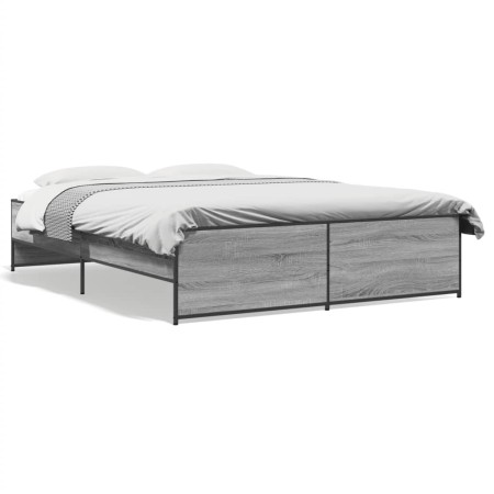 vidaXL Bettgestell Grau Sonoma 140x200 cm Holzwerkstoff und Metall