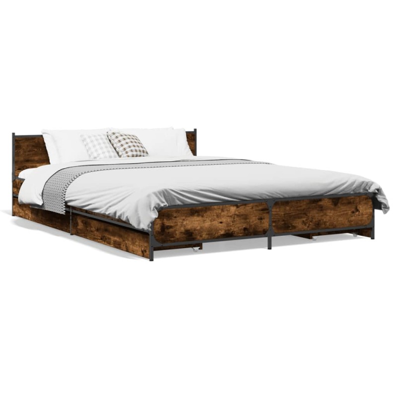 vidaXL Bettgestell mit Schubladen Räuchereiche 140x200cm Holzwerkstoff vidaXL Bettgestell mit Schubladen Räuchereiche 140x200cm Holzwerkstoff