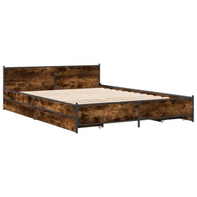 vidaXL Bettgestell mit Schubladen Räuchereiche 140x200cm Holzwerkstoff