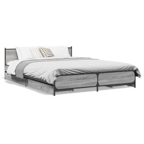 vidaXL Bettgestell mit Schubladen Grau Sonoma 120x190 cm Holzwerkstoff