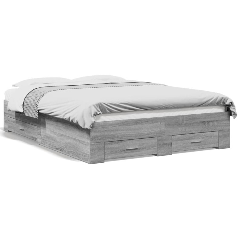 vidaXL Bettgestell mit Schubladen Grau Sonoma 140x190 cm Holzwerkstoff vidaXL Bettgestell mit Schubladen Grau Sonoma 140x190 cm Holzwerkstoff