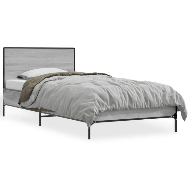 vidaXL Bettgestell Grau Sonoma 90x200 cm Holzwerkstoff und Metall vidaXL Bettgestell Grau Sonoma 90x200 cm Holzwerkstoff und Metall