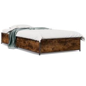 vidaXL Bettgestell Räuchereiche 100x200 cm Holzwerkstoff und Metall
