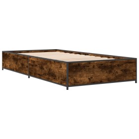 vidaXL Bettgestell Räuchereiche 100x200 cm Holzwerkstoff und Metall