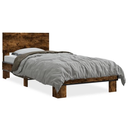 vidaXL Bettgestell Räuchereiche 90x190 cm Holzwerkstoff und Metall