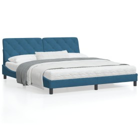 vidaXL Bettgestell mit LED-Leuchten Blau 180x200 cm Samt