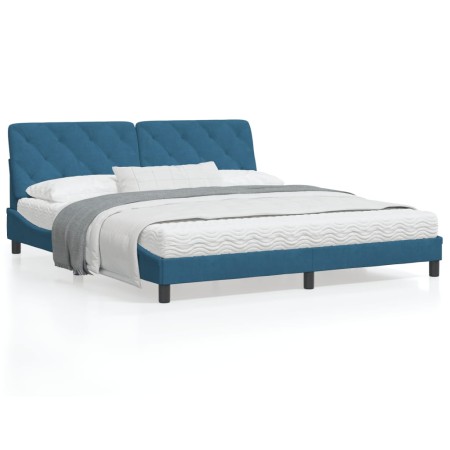 vidaXL Bettgestell mit LED-Leuchten Blau 180x200 cm Samt