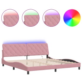 vidaXL Bettgestell mit LED-Leuchten Rosa 200x200 cm Samt