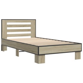 vidaXL Bettgestell Sonoma-Eiche 90x200 cm Holzwerkstoff und Metall