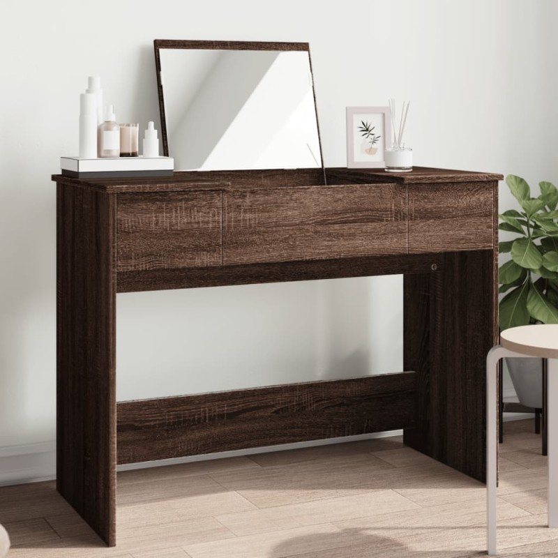 vidaXL Schminktisch mit Spiegel Braun Eichen-Optik 100x45x76 cm vidaXL Schminktisch mit Spiegel Braun Eichen-Optik 100x45x76 cm