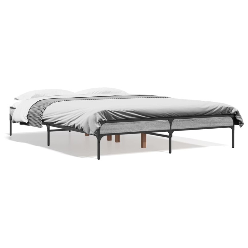 vidaXL Bettgestell Grau Sonoma 135x190 cm Holzwerkstoff und Metall vidaXL Bettgestell Grau Sonoma 135x190 cm Holzwerkstoff und Metall