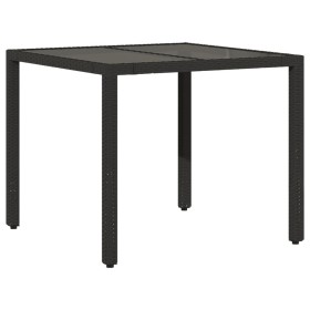 vidaXL Gartentisch mit Glasplatte Schwarz 90x90x75 cm Poly Rattan