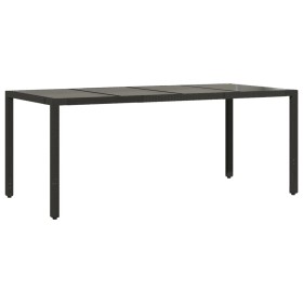vidaXL Gartentisch mit Glasplatte Schwarz 190x90x75 cm Poly Rattan