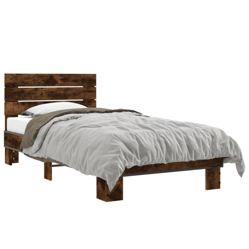 vidaXL Bettgestell Räuchereiche 75x190 cm Holzwerkstoff und Metall vidaXL Bettgestell Räuchereiche 75x190 cm Holzwerkstoff und Metall
