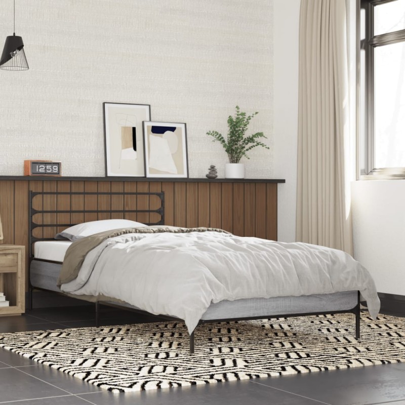 vidaXL Bettgestell Grau Sonoma 90x190 cm Holzwerkstoff und Metall vidaXL Bettgestell Grau Sonoma 90x190 cm Holzwerkstoff und Metall