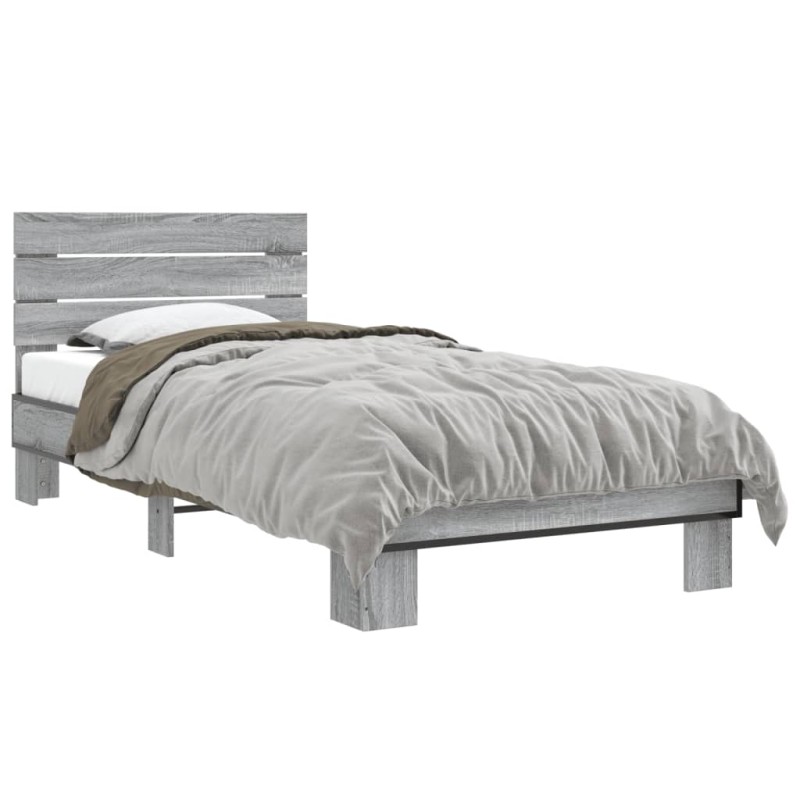 vidaXL Bettgestell Grau Sonoma 100x200 cm Holzwerkstoff und Metall vidaXL Bettgestell Grau Sonoma 100x200 cm Holzwerkstoff und Metall
