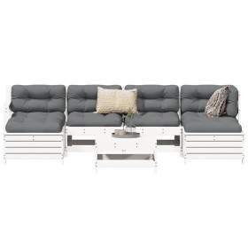 vidaXL 7-tlg. Garten-Sofagarnitur Weiß Massivholz Kiefer