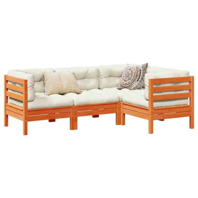 vidaXL 4-tlg. Garten-Sofagarnitur mit Kissen Wachsbraun Kiefernholz vidaXL 4-tlg. Garten-Sofagarnitur mit Kissen Wachsbraun Kiefernholz