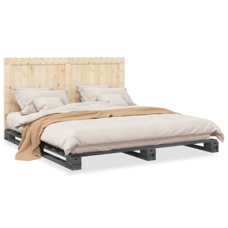 vidaXL Massivholzbett mit Kopfteil Grau 200x200 cm Kiefer