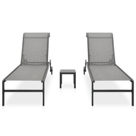 vidaXL Sonnenliegen 2 Stk. mit Tisch Textilene und Stahl