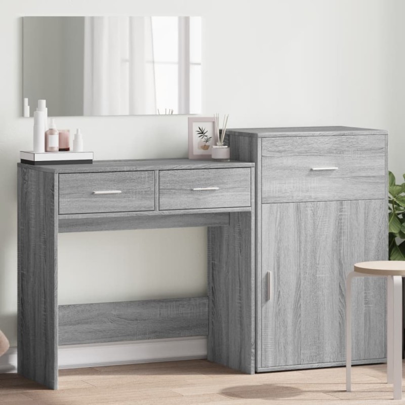 vidaXL 3-tlg. Schminktisch-Set Grau Sonoma Holzwerkstoff vidaXL 3-tlg. Schminktisch-Set Grau Sonoma Holzwerkstoff