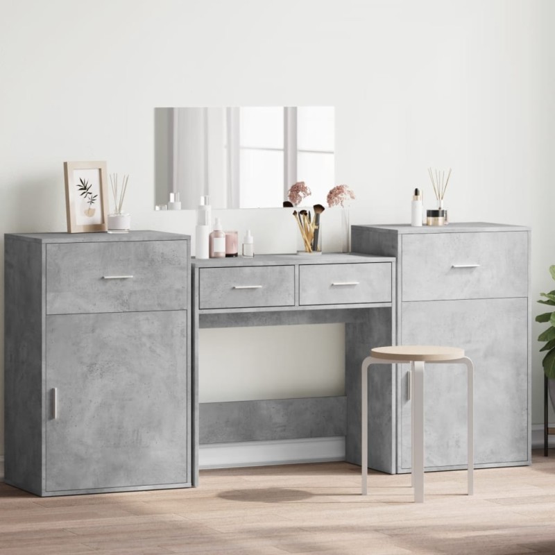 vidaXL 4-tlg. Schminktisch-Set Betongrau Holzwerkstoff vidaXL 4-tlg. Schminktisch-Set Betongrau Holzwerkstoff
