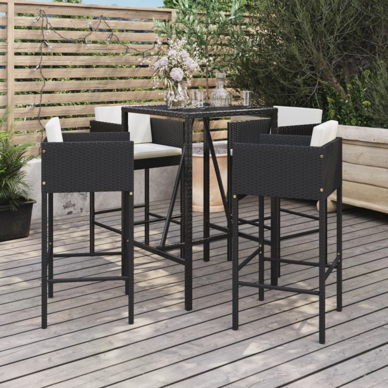 vidaXL 5-tlg. Gartenbar-Set mit Kissen Schwarz Poly Rattan vidaXL 5-tlg. Gartenbar-Set mit Kissen Schwarz Poly Rattan