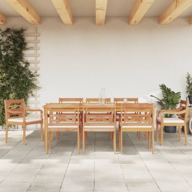 vidaXL 9-tlg. Garten-Essgruppe mit Weißen Kissen Massivholz Teak
